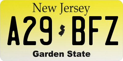 NJ license plate A29BFZ