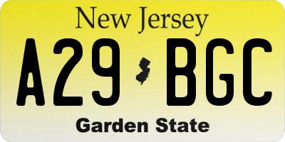NJ license plate A29BGC