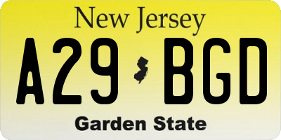 NJ license plate A29BGD