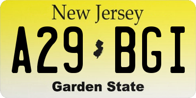 NJ license plate A29BGI