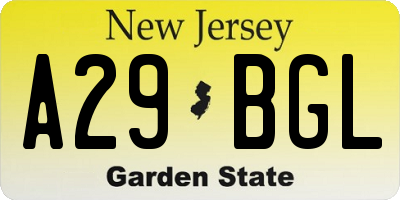 NJ license plate A29BGL
