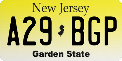 NJ license plate A29BGP