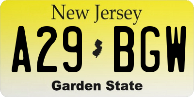 NJ license plate A29BGW