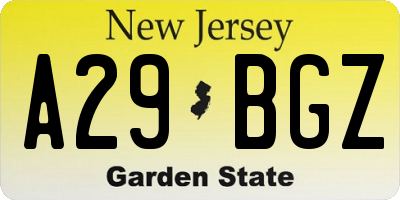 NJ license plate A29BGZ