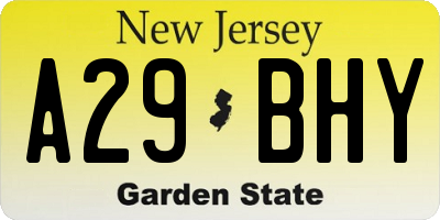 NJ license plate A29BHY