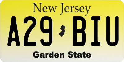 NJ license plate A29BIU