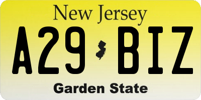 NJ license plate A29BIZ