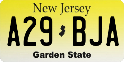 NJ license plate A29BJA