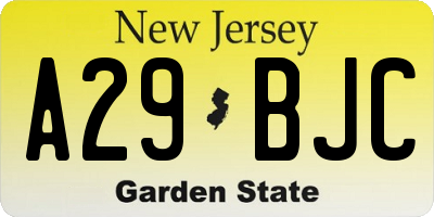 NJ license plate A29BJC