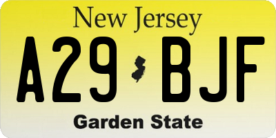 NJ license plate A29BJF