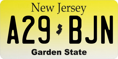 NJ license plate A29BJN