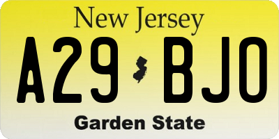 NJ license plate A29BJO