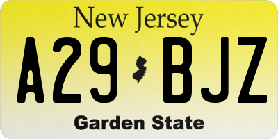 NJ license plate A29BJZ