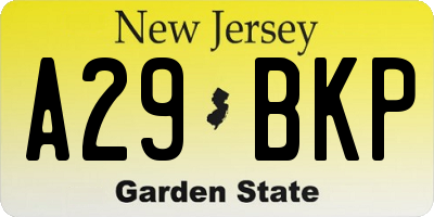 NJ license plate A29BKP