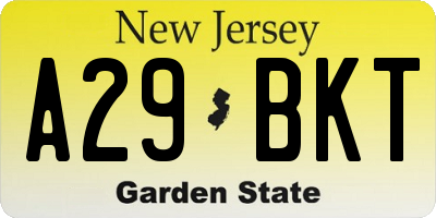 NJ license plate A29BKT