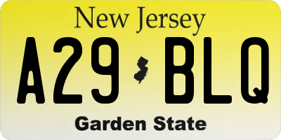 NJ license plate A29BLQ