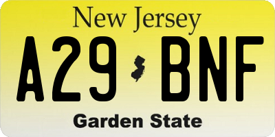 NJ license plate A29BNF