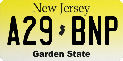 NJ license plate A29BNP