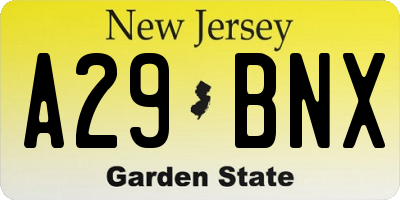 NJ license plate A29BNX