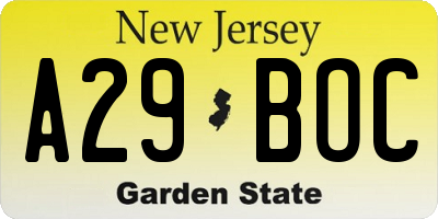 NJ license plate A29BOC