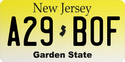 NJ license plate A29BOF