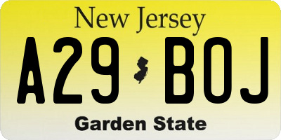 NJ license plate A29BOJ