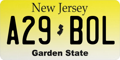 NJ license plate A29BOL