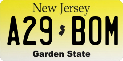 NJ license plate A29BOM