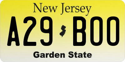 NJ license plate A29BOO