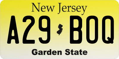 NJ license plate A29BOQ
