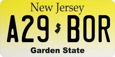 NJ license plate A29BOR