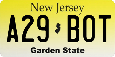 NJ license plate A29BOT