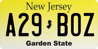 NJ license plate A29BOZ