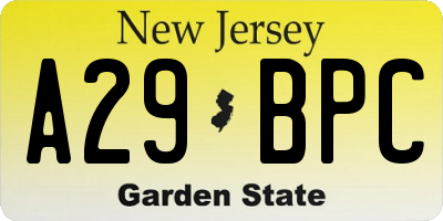 NJ license plate A29BPC