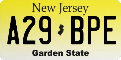 NJ license plate A29BPE
