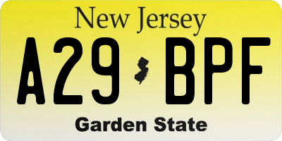 NJ license plate A29BPF