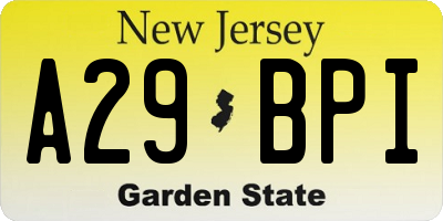 NJ license plate A29BPI
