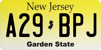 NJ license plate A29BPJ