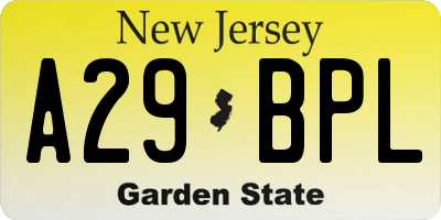 NJ license plate A29BPL