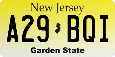 NJ license plate A29BQI
