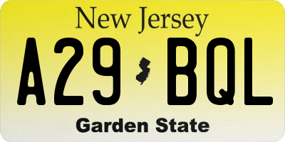 NJ license plate A29BQL