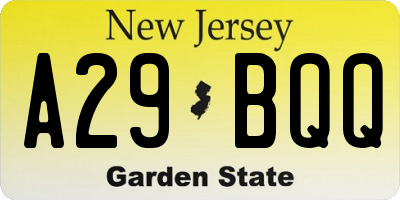 NJ license plate A29BQQ