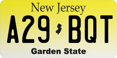 NJ license plate A29BQT