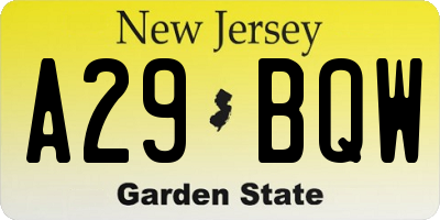 NJ license plate A29BQW