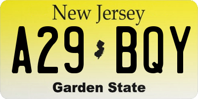 NJ license plate A29BQY