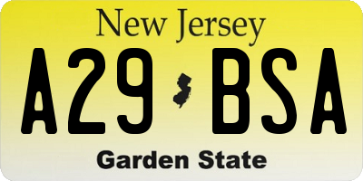 NJ license plate A29BSA