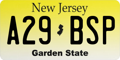 NJ license plate A29BSP