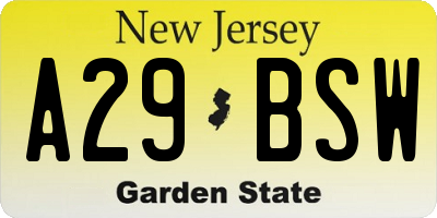 NJ license plate A29BSW