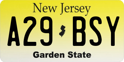 NJ license plate A29BSY