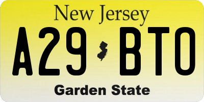 NJ license plate A29BTO